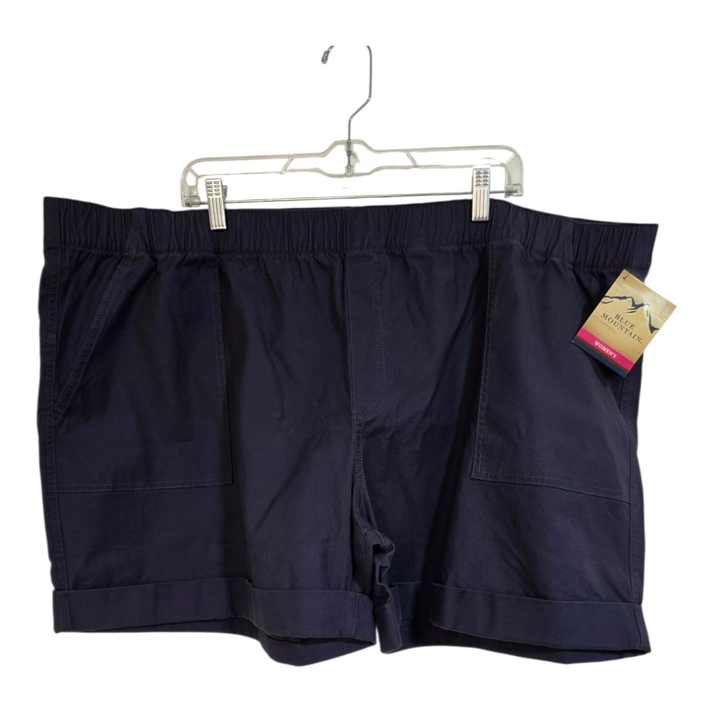 Blue Mountain Women's Plus 3X Utility Shorts Navy Blue Elastic Waist Stretch